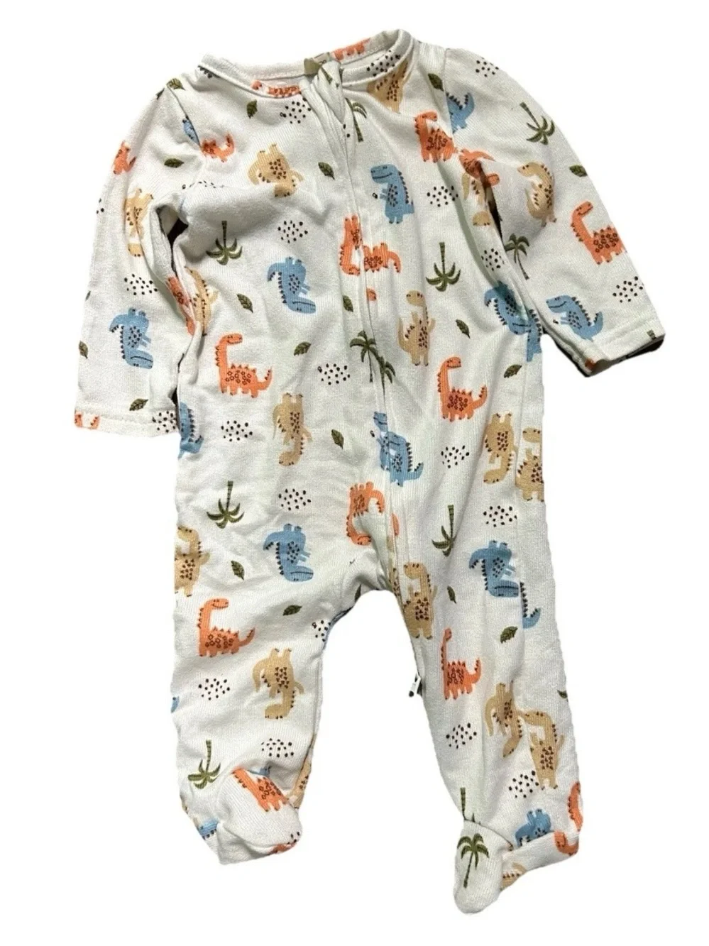 Baby Boy Footie Pajamas Ribbed Striped Dinosaurs 2 Way Zipper Size 3 Months